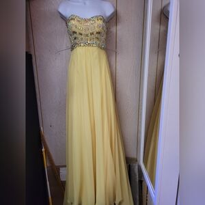 Yellow Strapless Gown with Beaded Bodice
